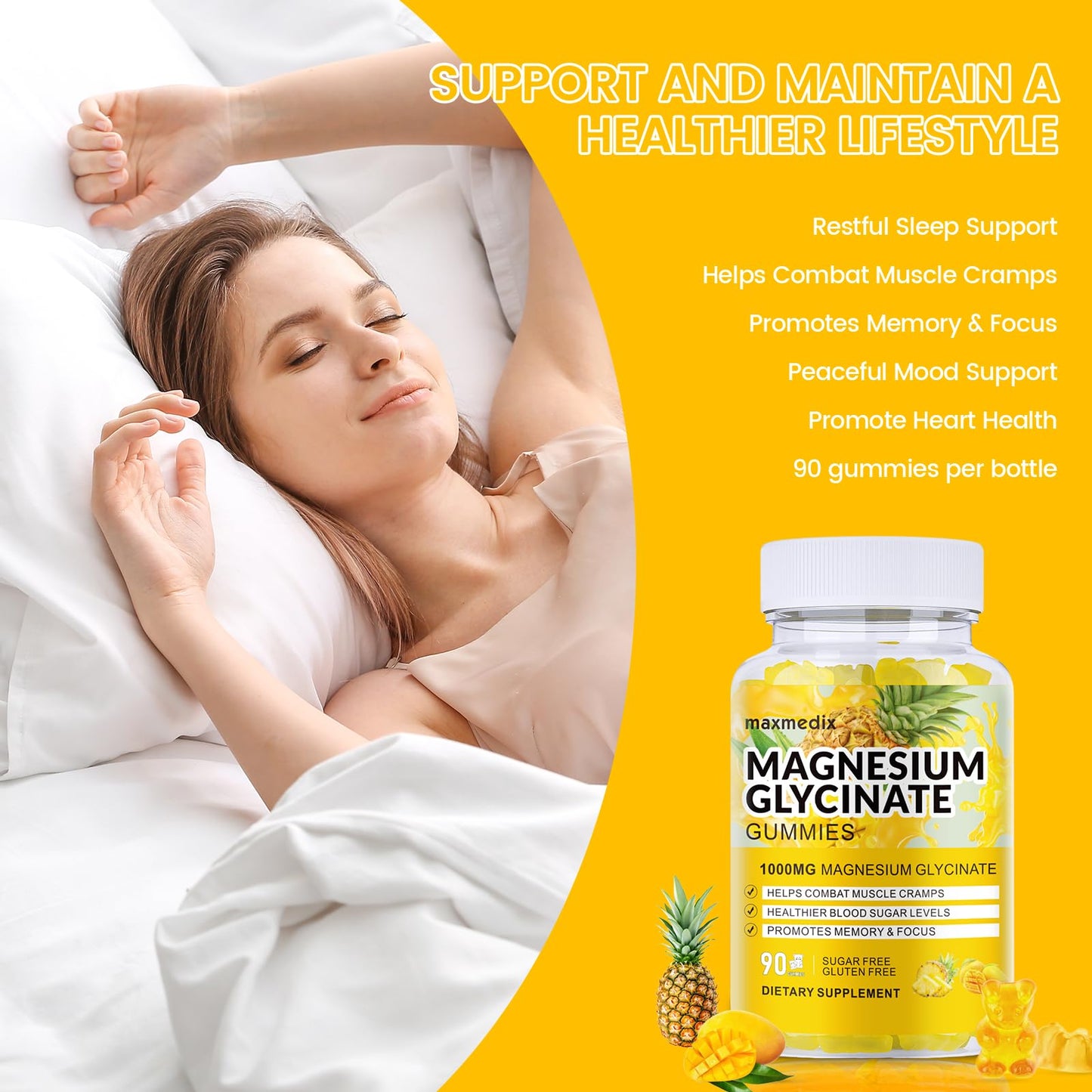 Maxmedix Magnesium Glycinate Gummies 1000mg, 90 Count