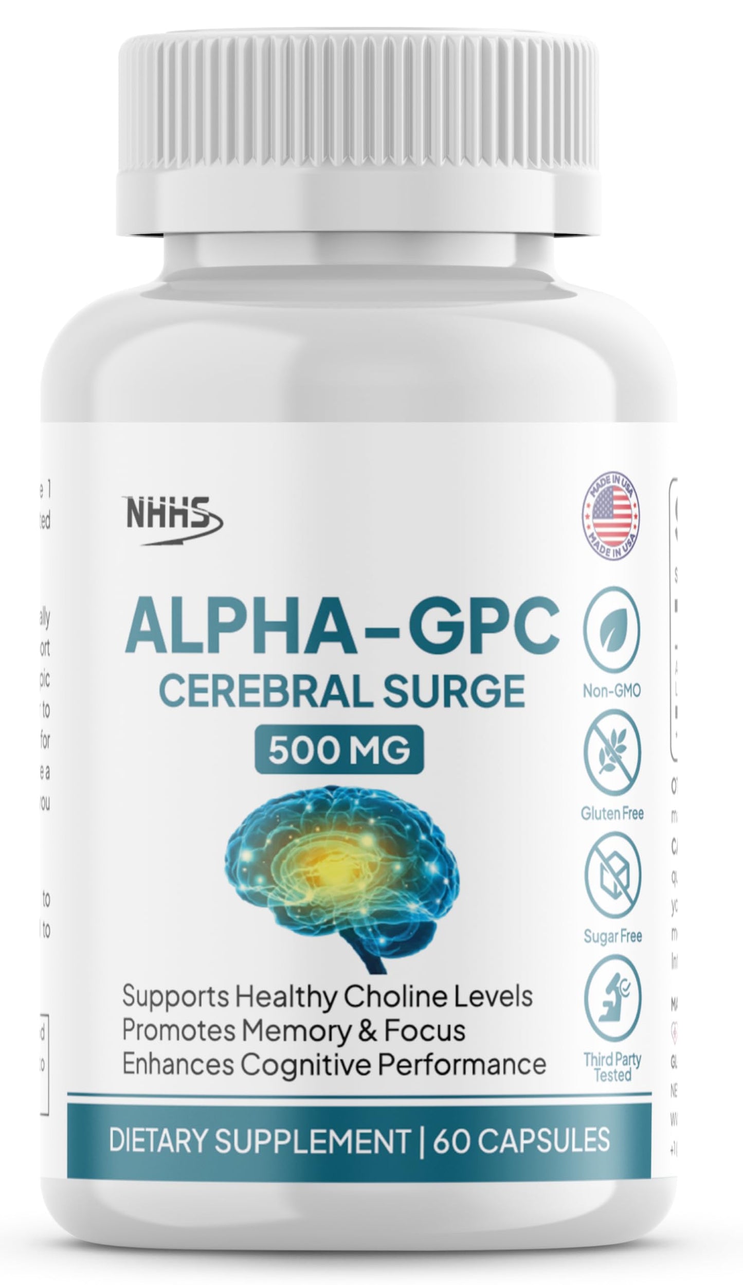NHHS Alpha GPC Cerebral Surge 500 mg Brain Supplement Capsule, 1 Count