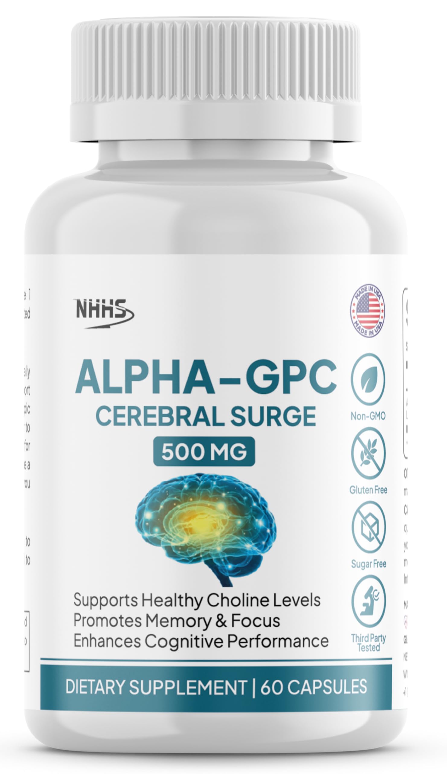 NHHS Alpha GPC Cerebral Surge 500 mg Brain Supplement Capsule, 1 Count