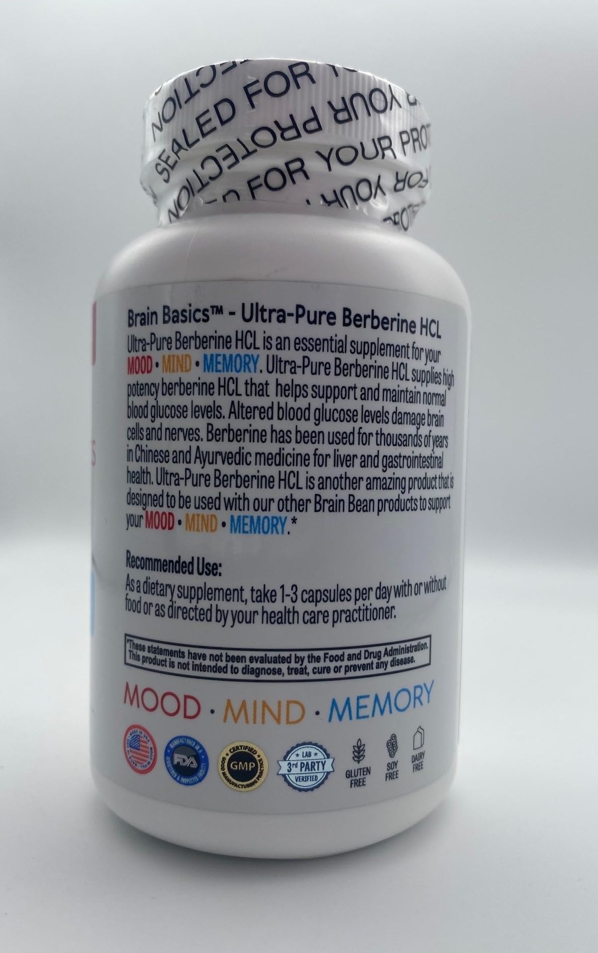 Brain Bean Ultra Pure Berberine HCL 500mg Capsule, 120 Count
