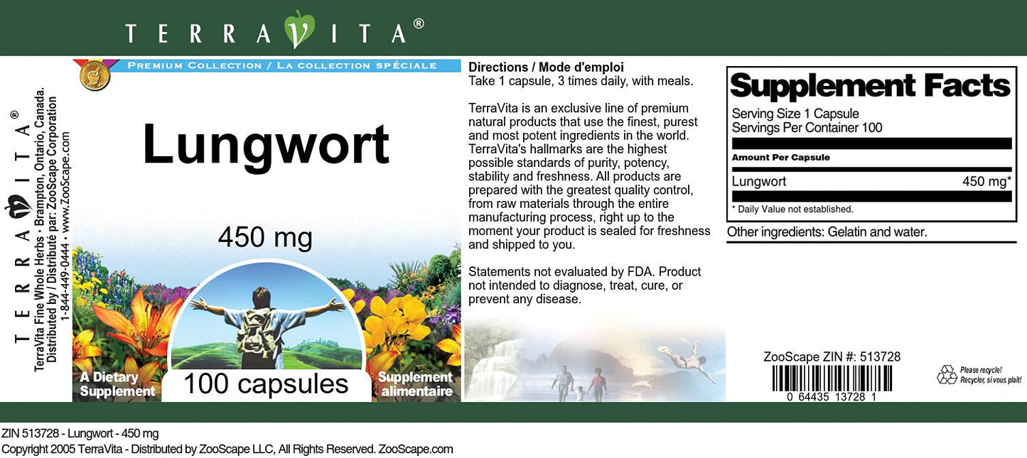 Terravita Lungwort 450 mg Capsule, 100 Count