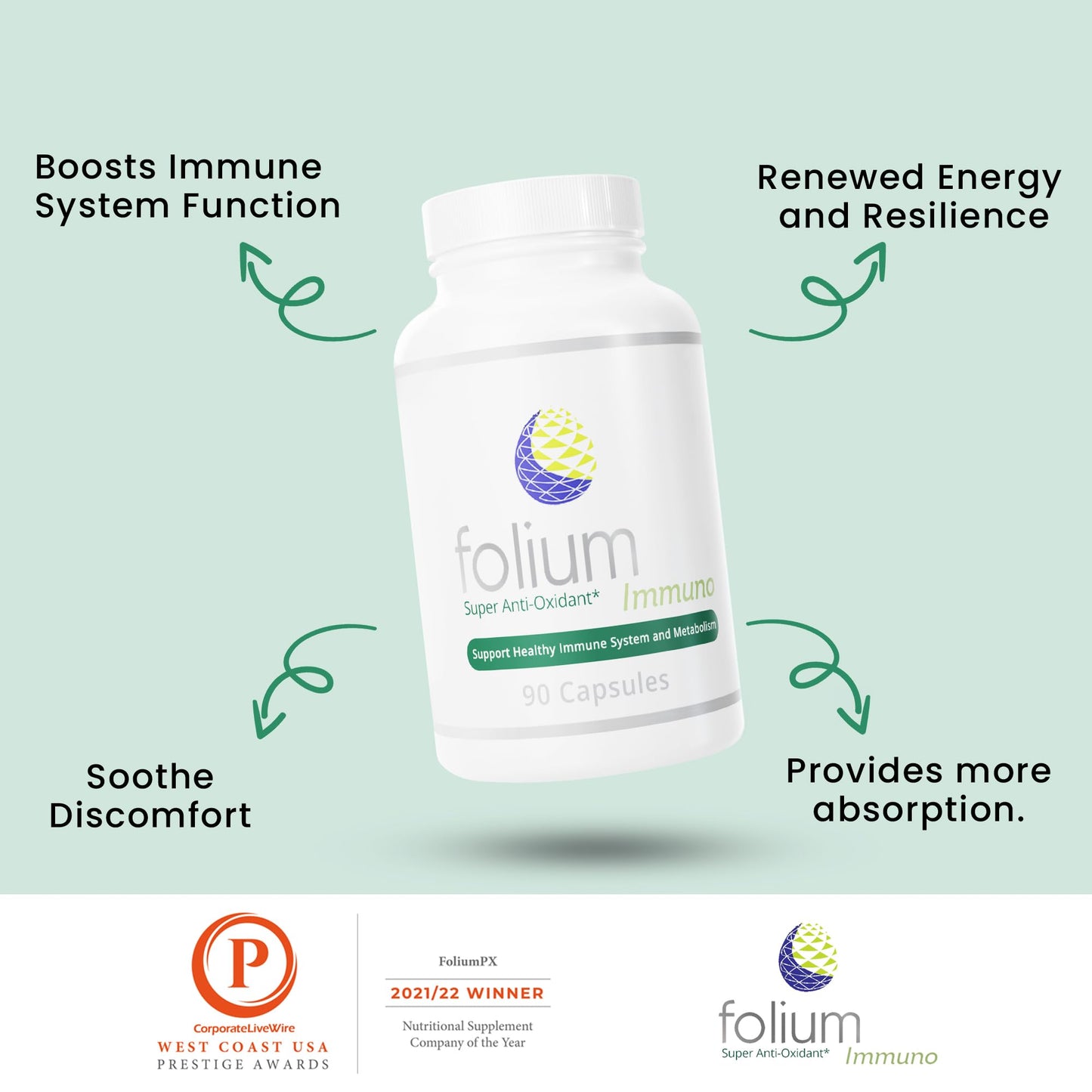 Generic Folium Immuno Inflammation Support Supplement-Pine Parts, GrapeSeed, Ginger, Turmeric, Green Tea, White Pepper & Pomegranate Capsule, 1