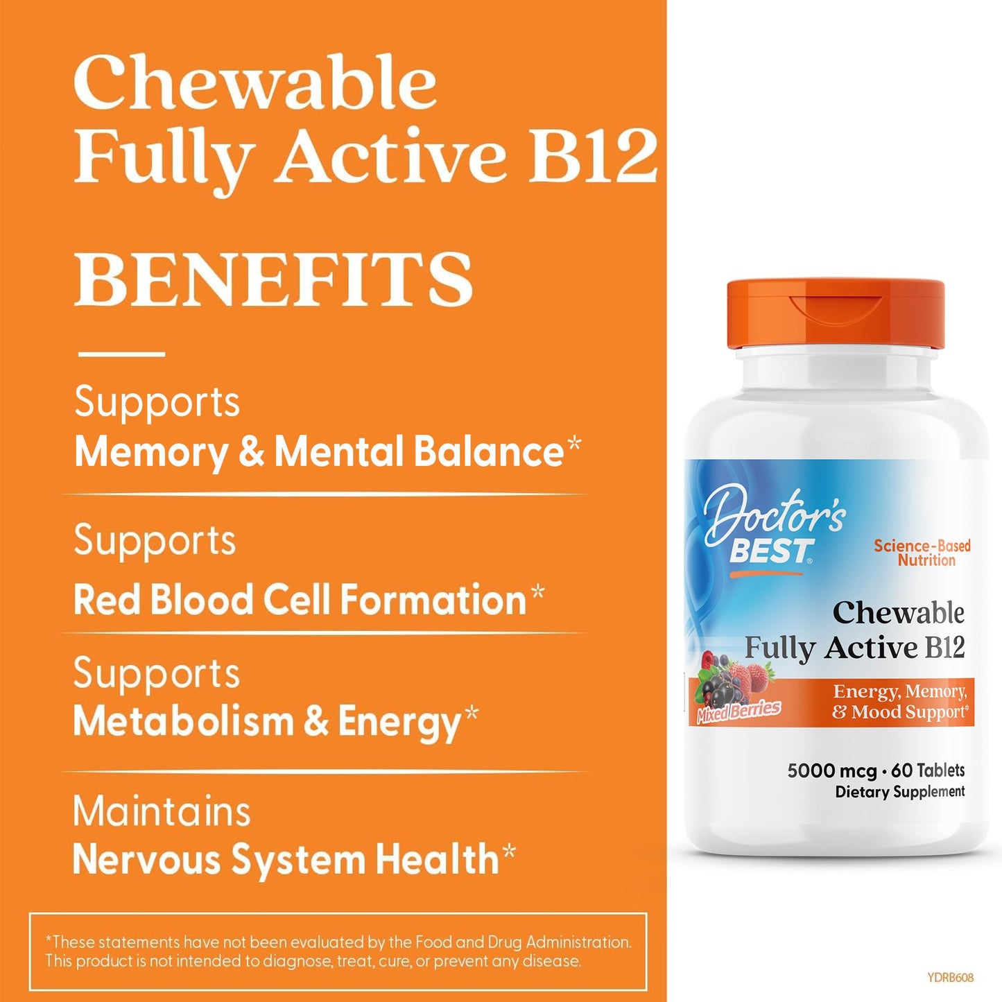 Doctor's Best Vitamin B12 Methylcobalamin Chewable 60 Tablets
