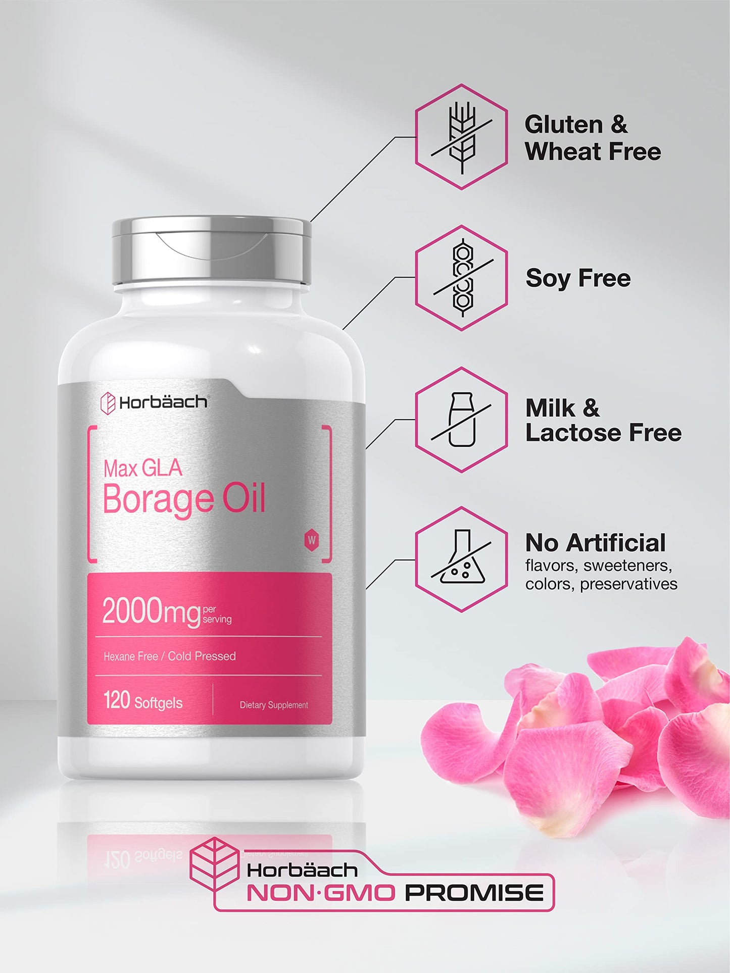Horbäach Borage Oil Softgels 2000 mg, 120 Count