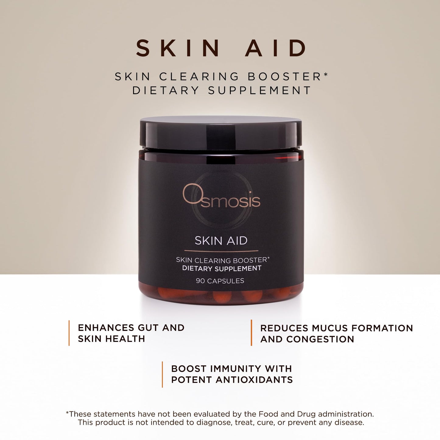 OSMOSIS Skin Aid Microbiome & Vitamin A, Blemish Prone Skin Capsules, 90 Count