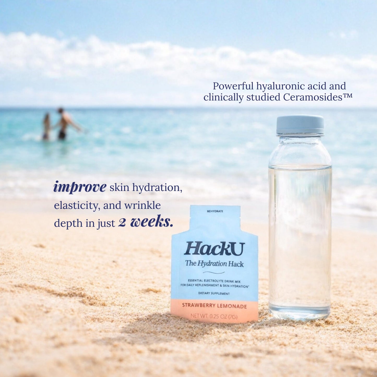 HackU Sugar-Free Electrolyte Packets Daily Skin Hydration Strawb Lemonade Powder, 25 Packets
