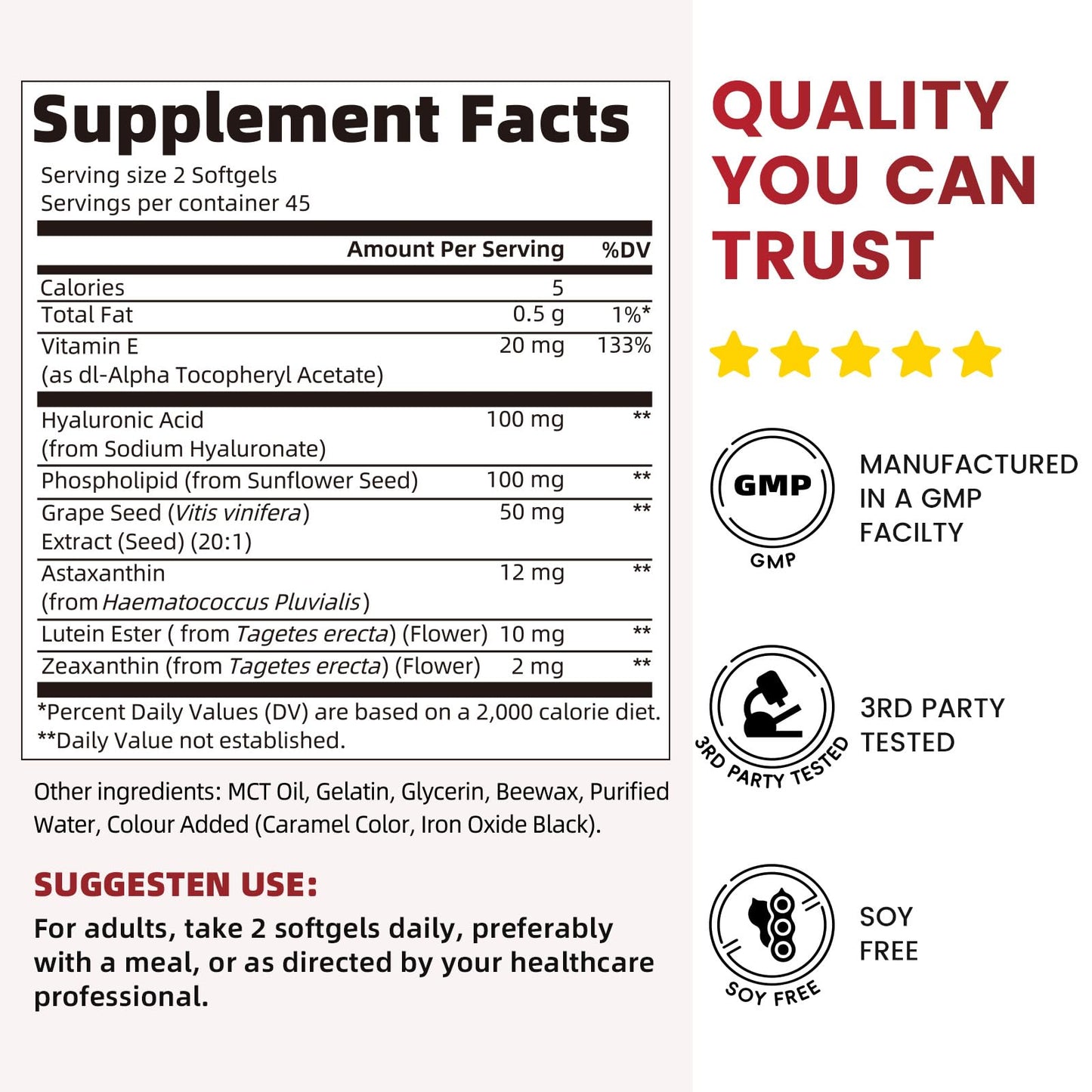 Mulittea Liposomal Astaxanthin 12mg with Hyaluronic Acid & Lutein for Skin & Eye Softgels, 60 Count
