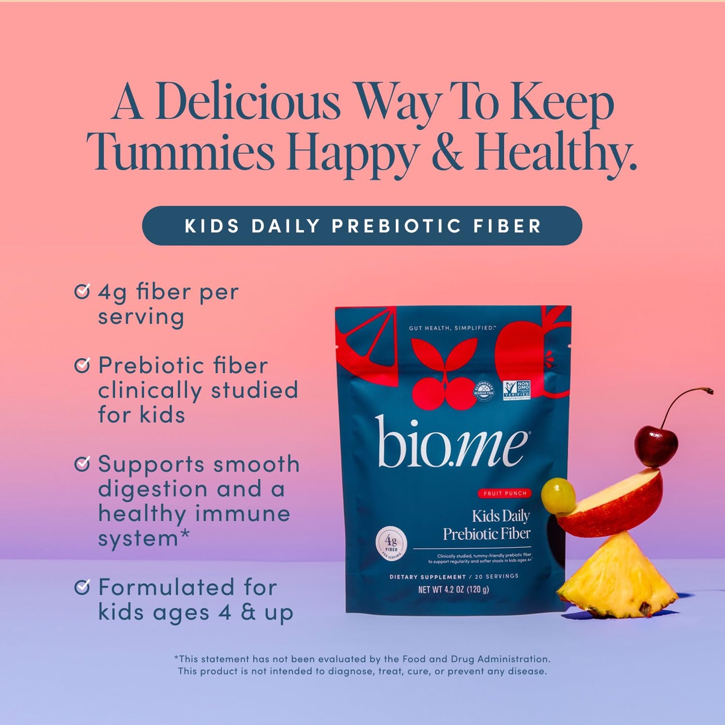 Bio.me Kids Daily Prebiotic Fiber Powder - Fruit Punch, 4.2 oz
