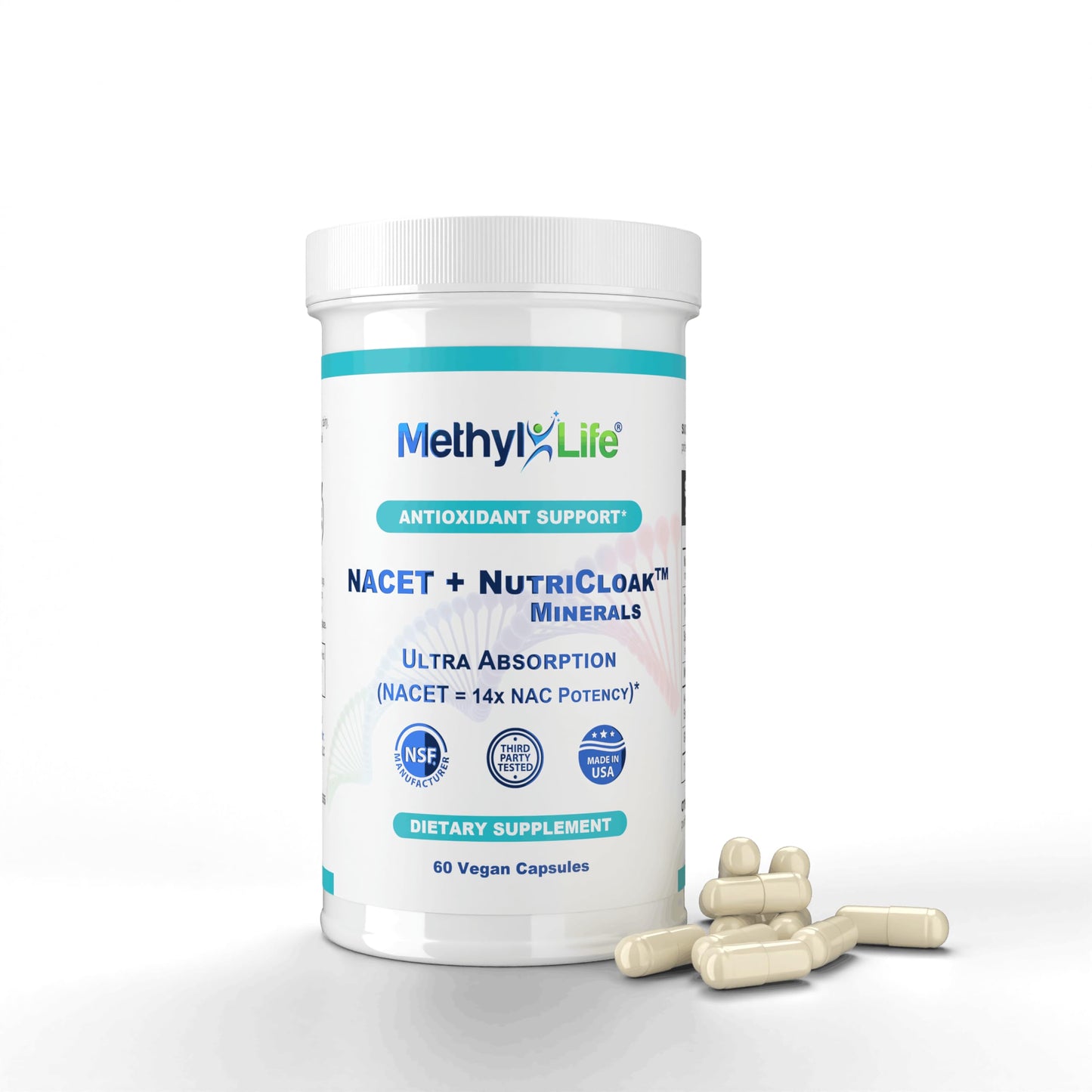 Methyl-Life NACET + NutriCloak Minerals – Liposomal Magnesium, Zinc & Selenium and Key cofactors Molybdenum and Glycine, 60 Capsules