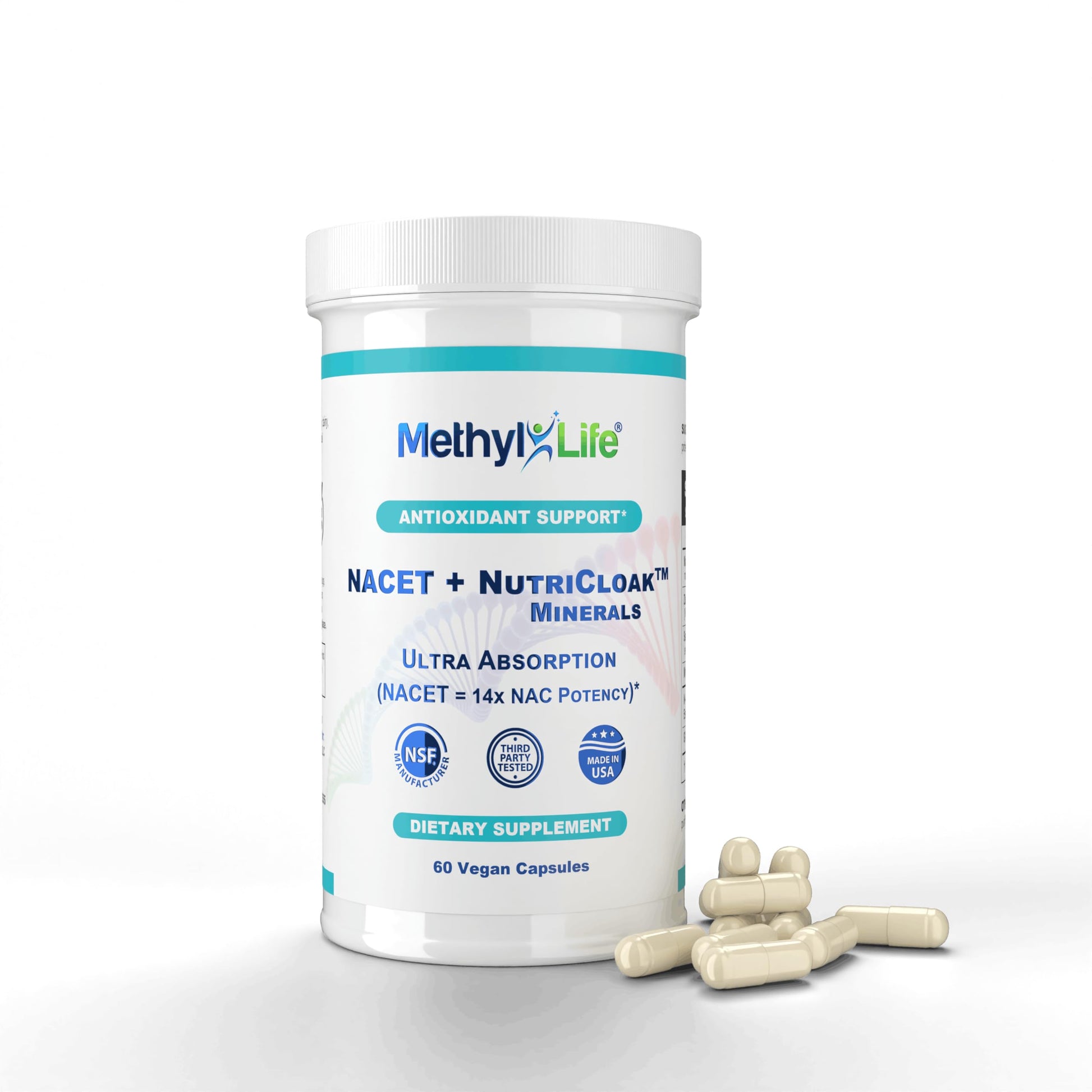 Methyl-Life NACET + NutriCloak Minerals – Liposomal Magnesium, Zinc & Selenium and Key cofactors Molybdenum and Glycine, 60 Capsules
