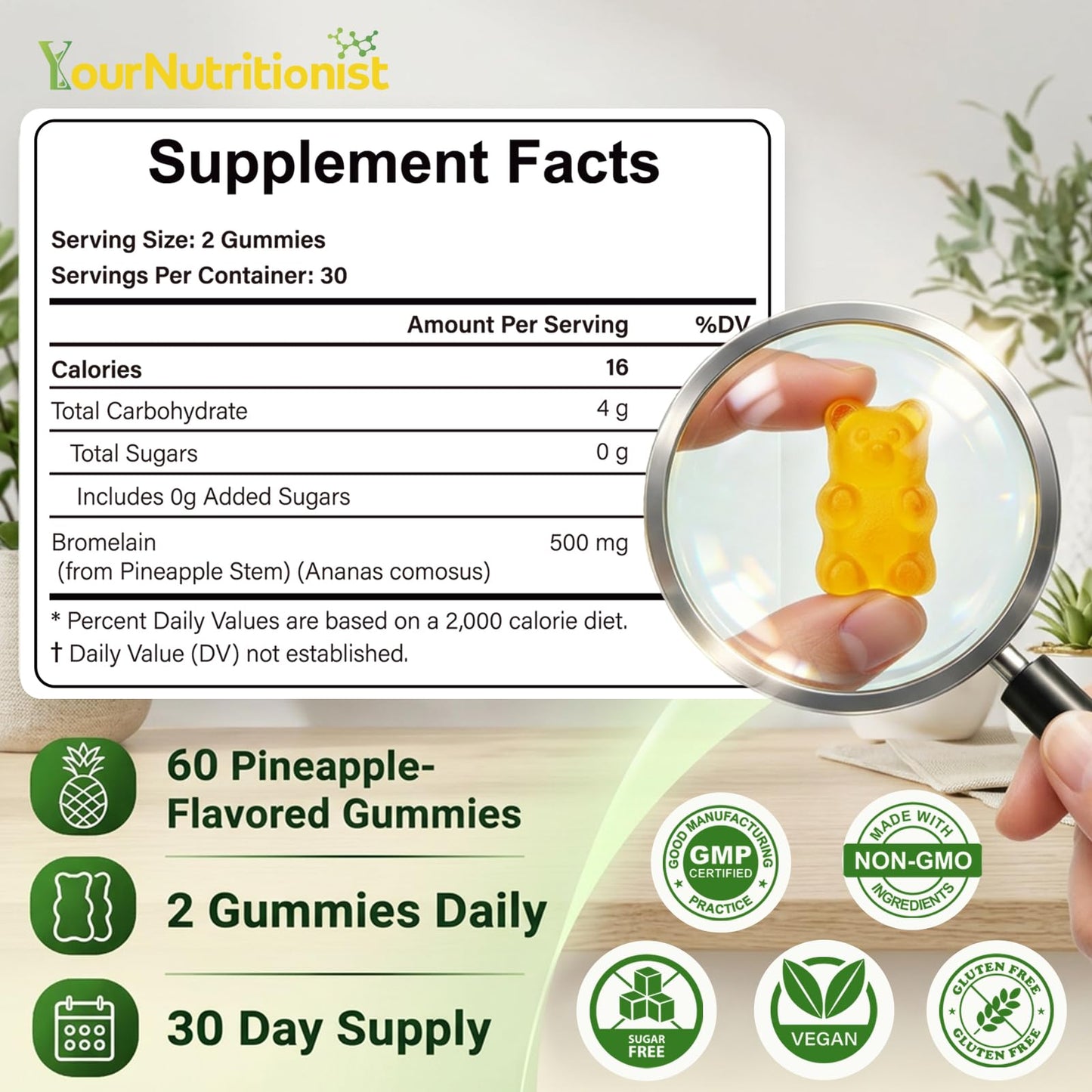 Your Nutritionist Bromelain 500mg Gummies 60 Count