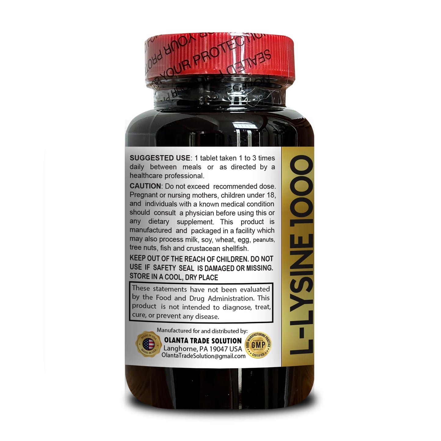 OLANTA TRADE SOLUTION L-LYSINE 1000 mg Free Form Amino Acid Capsule, 200 Count