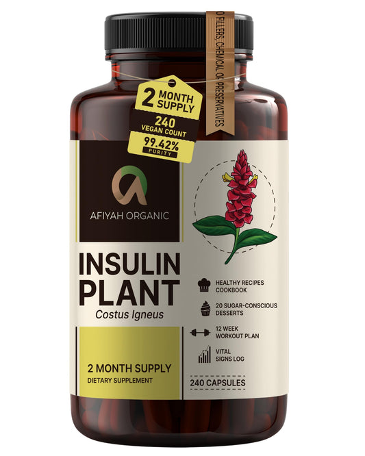 Afiyah Organic Costus Igneus (Insulin Plant) Capsules, 240 Count