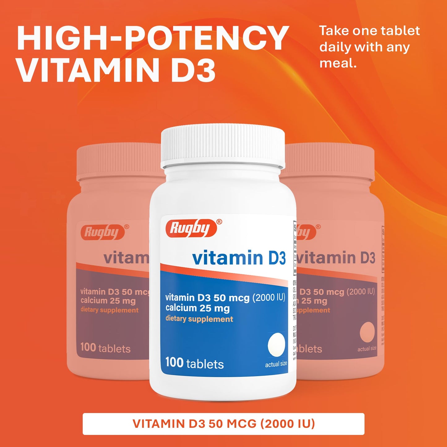 Rugby Laboratories Vitamin D3 2000 IU (50 mcg), 100 Tablets
