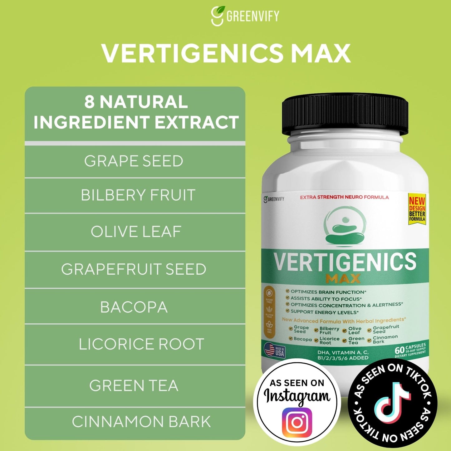 GREENVIFY Vertigenics Max Brain Support Supplement Capsules 300