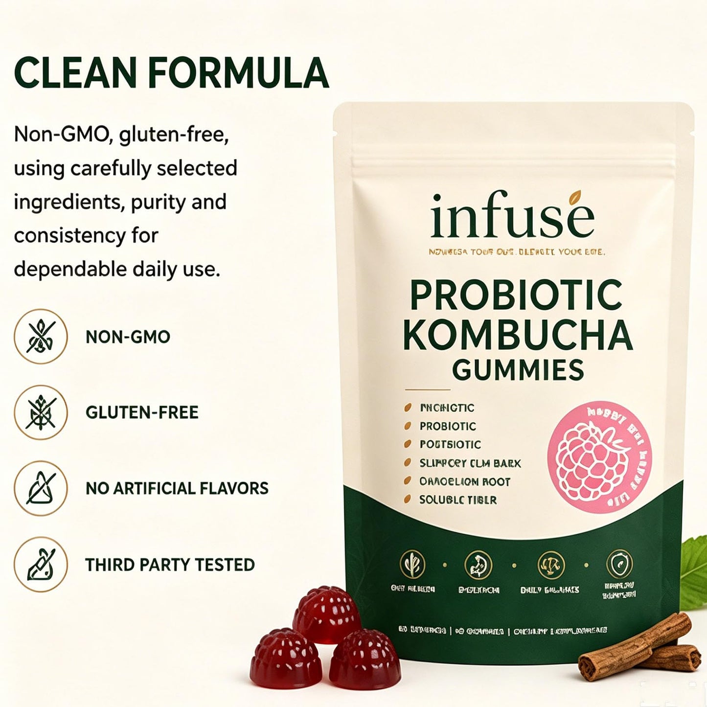 Tilly Bare Infuse Probiotic Kombucha Gummies, 60 Count