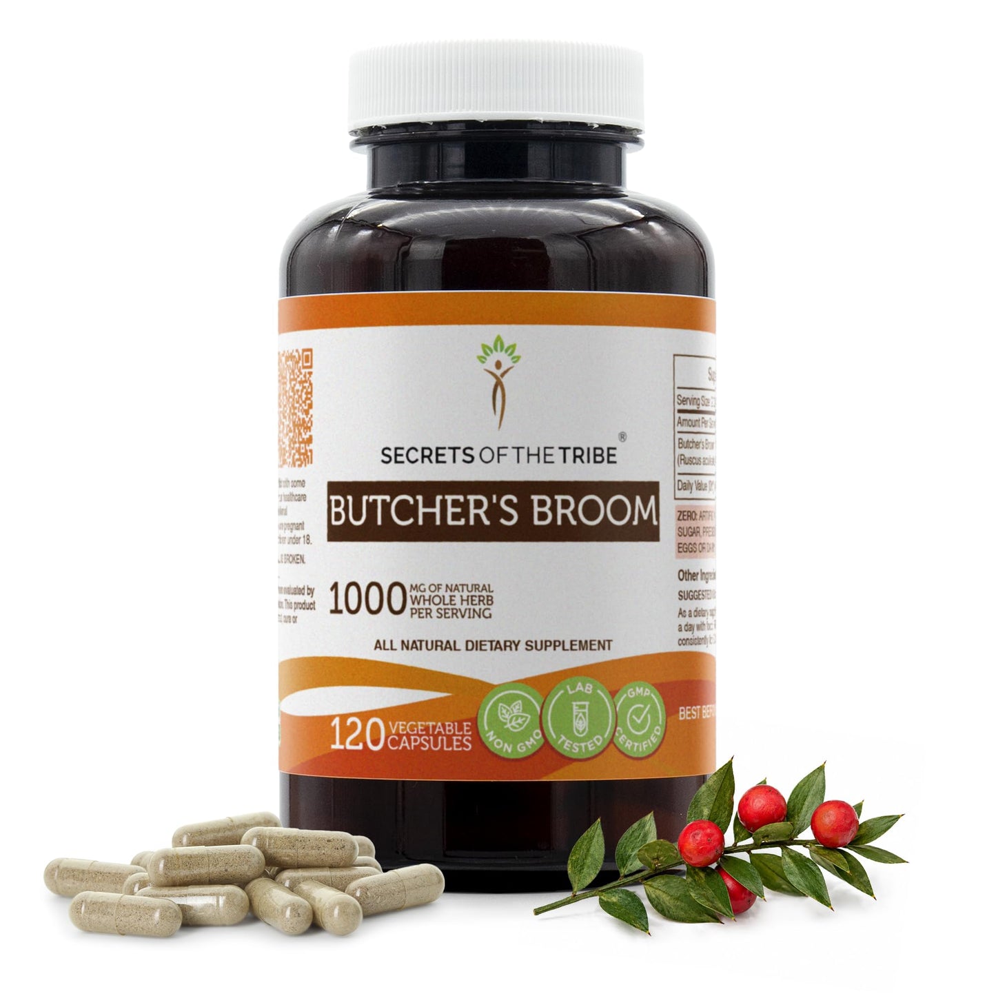 Secrets of the Tribe Butcher's Broom 1000 mg Capsules, 120 Count