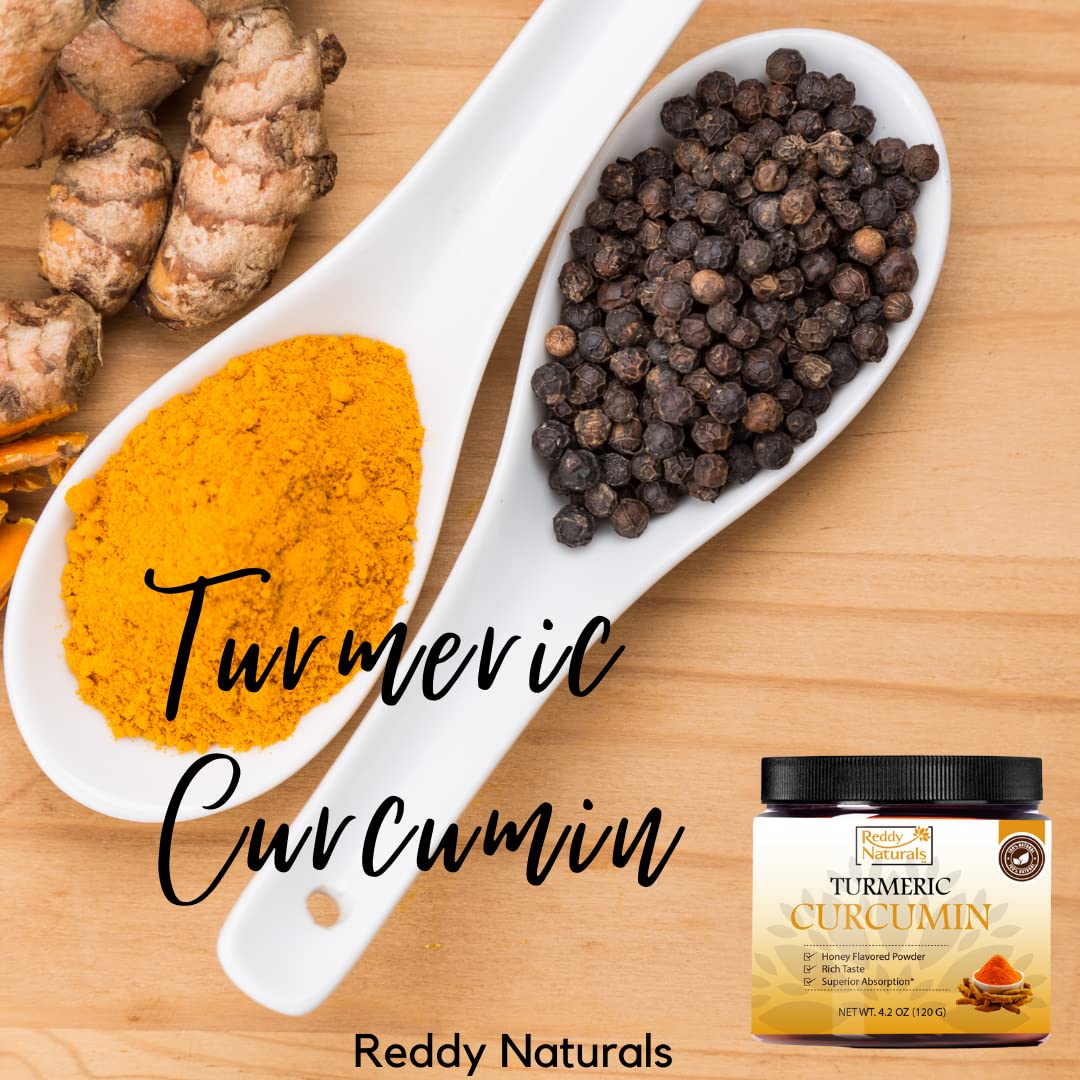 Reddy Naturals Turmeric Curcumin with Black Pepper Piperine – 95% Curcuminoids – Honey Flavored – Joint & Mobility Support – Gluten-Free Non-GMO – 4.2 oz Powder