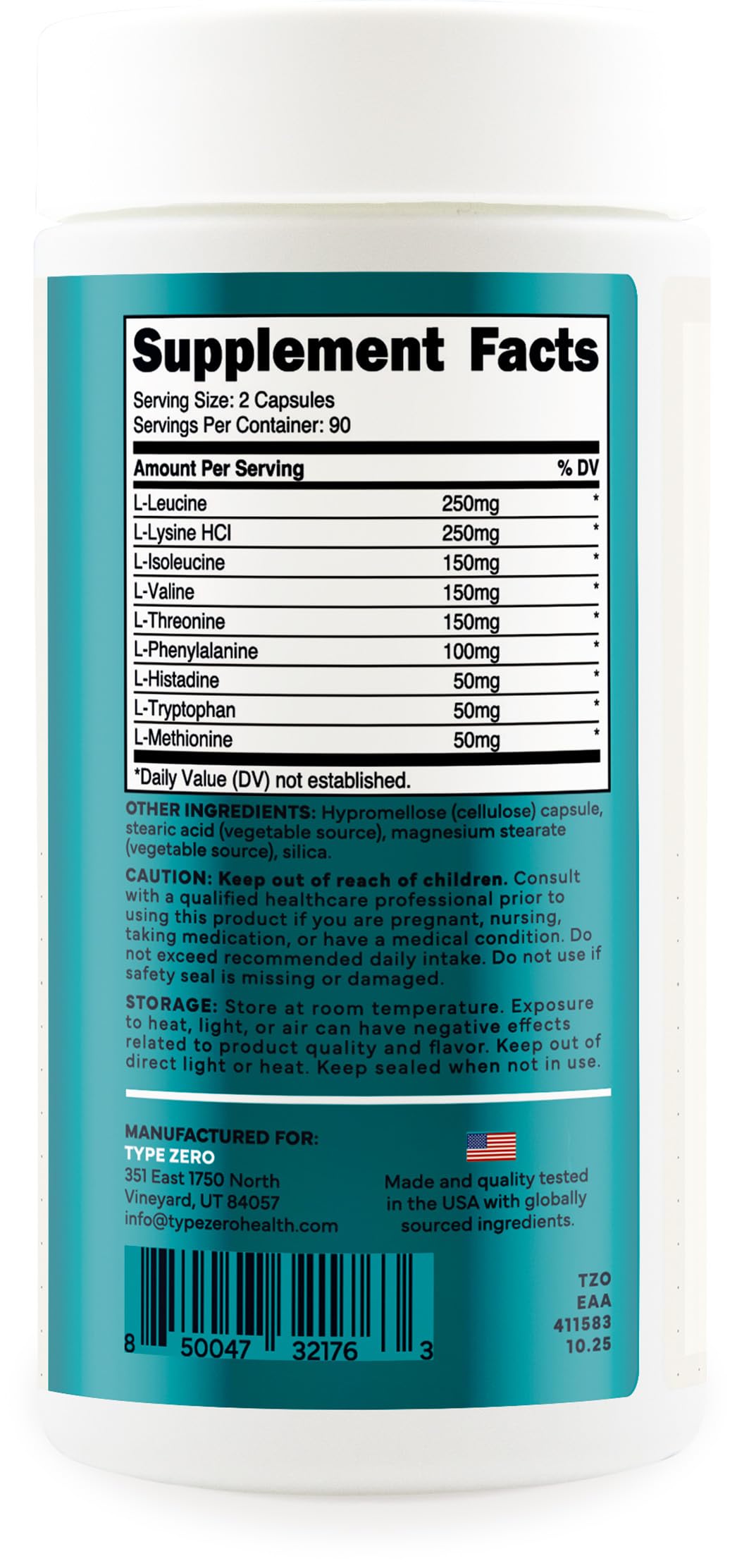 Type Zero Clean EAA (1,200mg), 180 Capsules