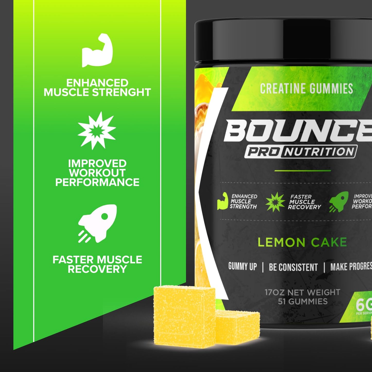 Bounce Pro Creatine Monohydrate Gummies, 51 Count