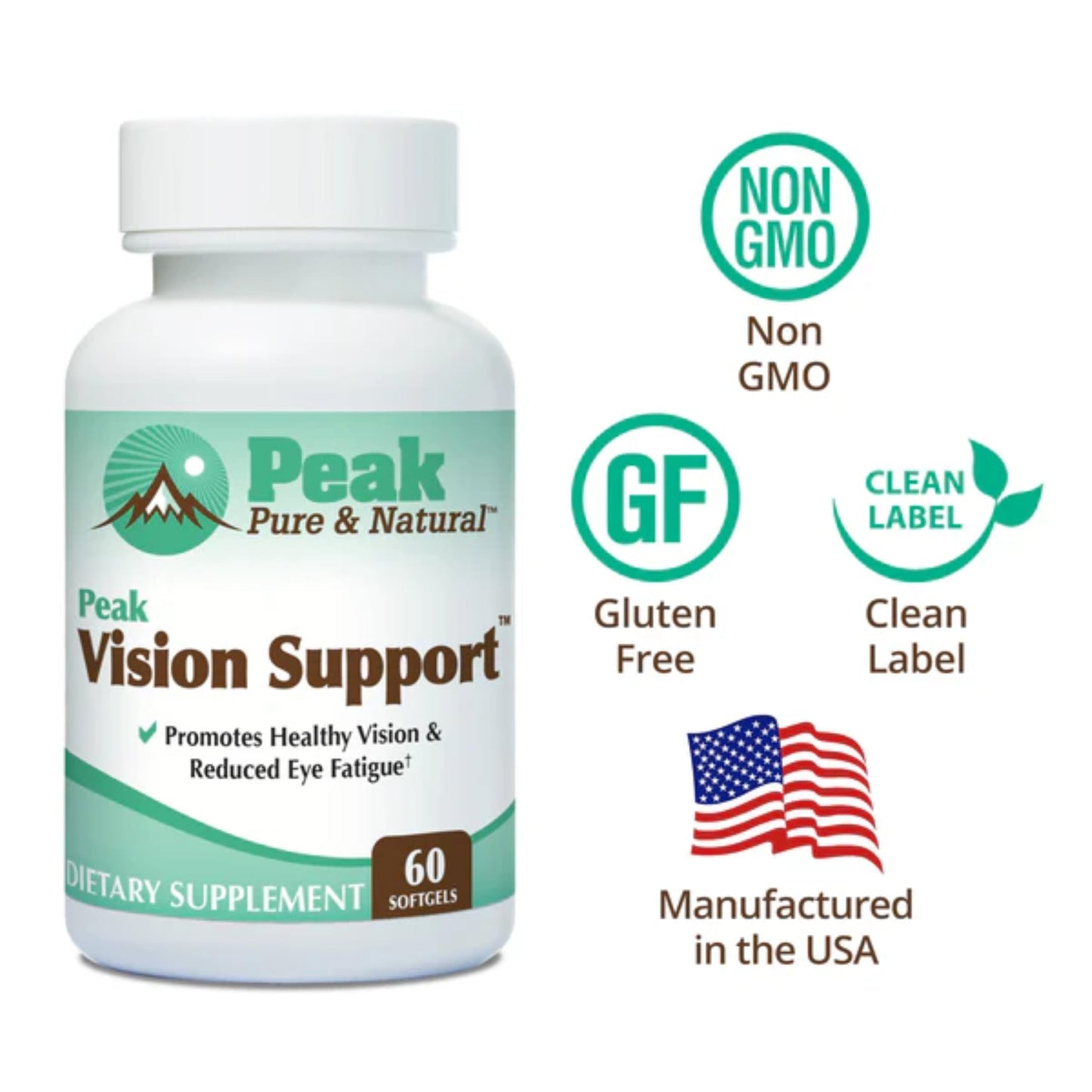 Peak Pure & Natural Vision Support Eye Health Softgels with Lutein & Zeaxanthin 60 Count