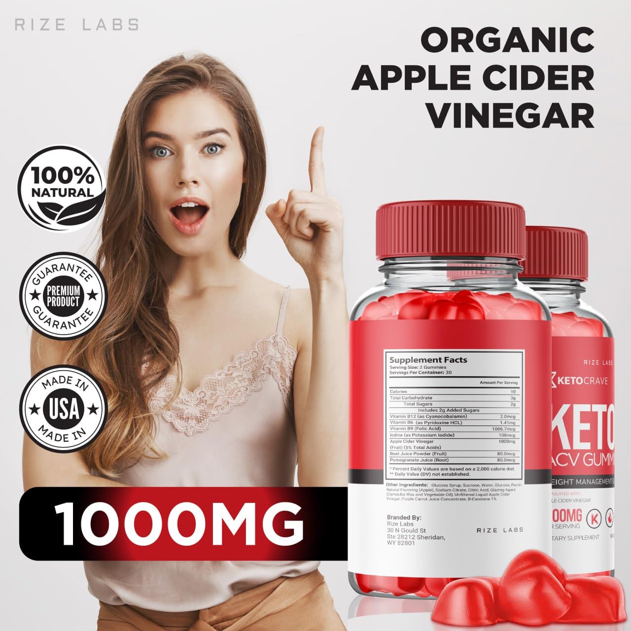 rize labs Keto Crave Keto ACV Gummy 60 Count