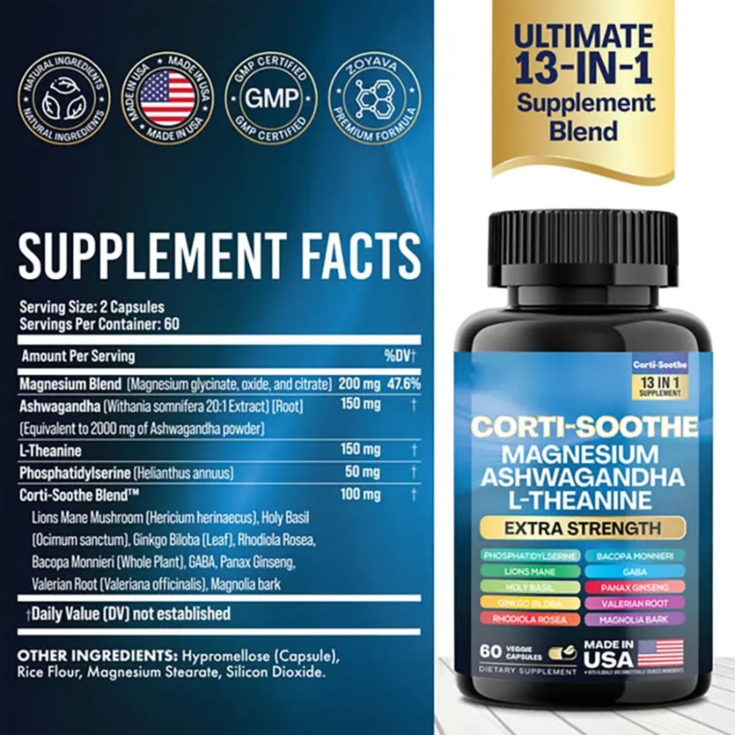 Zoyava Corti-Soothe Cortisol Supplement Capsules 60 Count