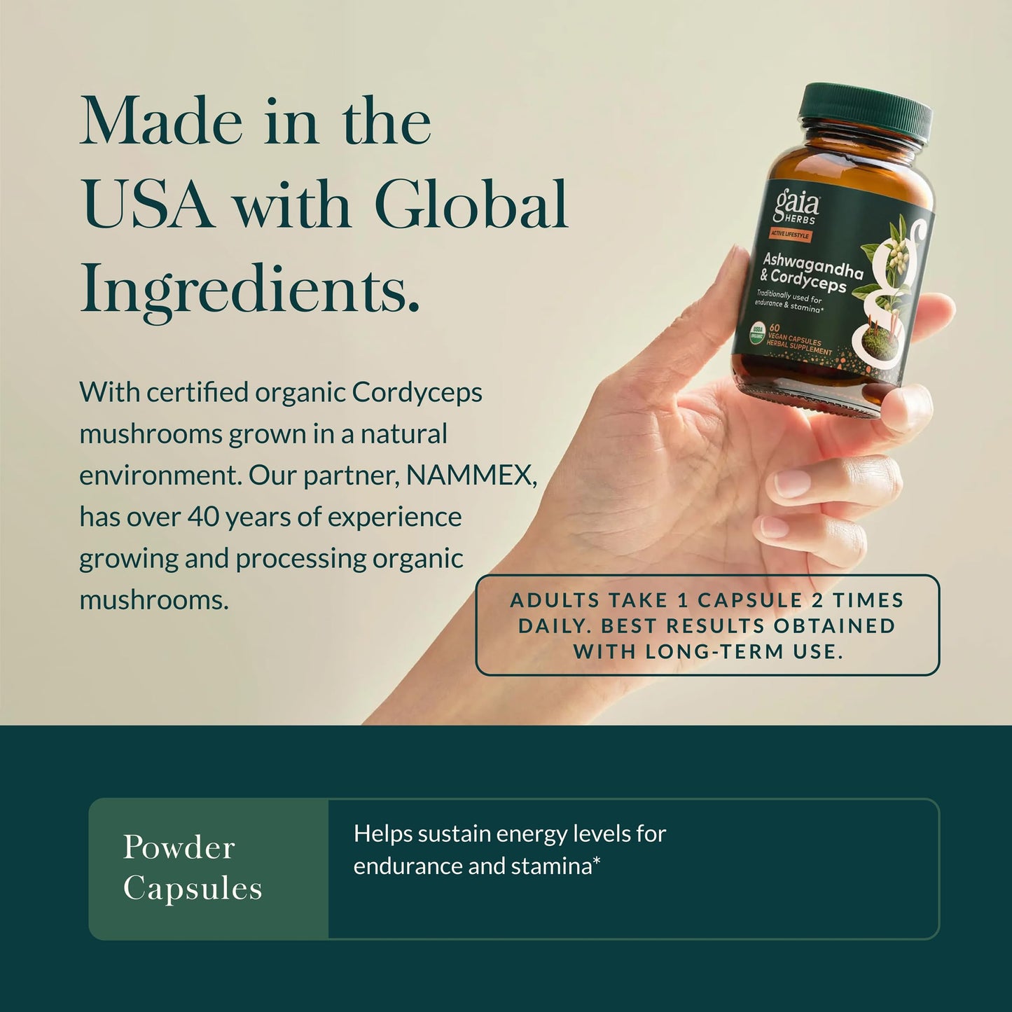 Gaia Herbs Adaptogen Performance Energy Support Supplement with Cordyceps & Ashwagandha, 60 Vegan Capsules