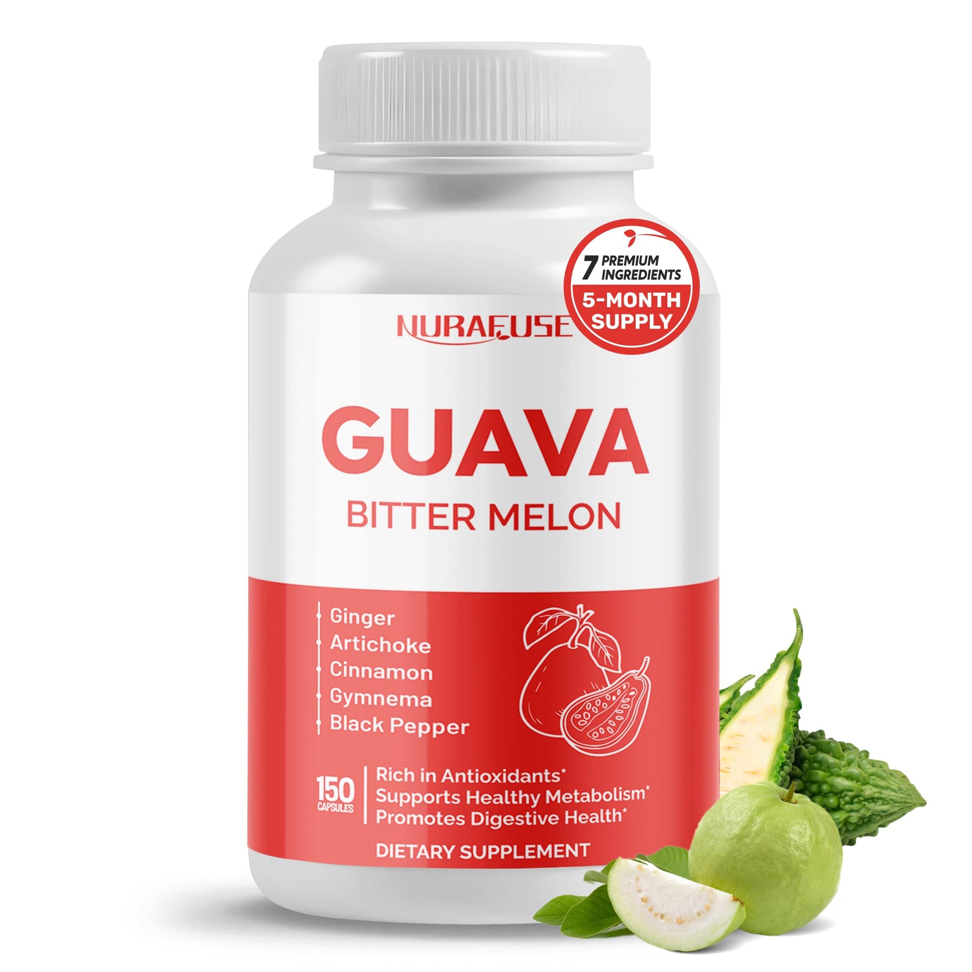 NURAFUSE Guava Extract & Bitter Melon Capsules 150 Count