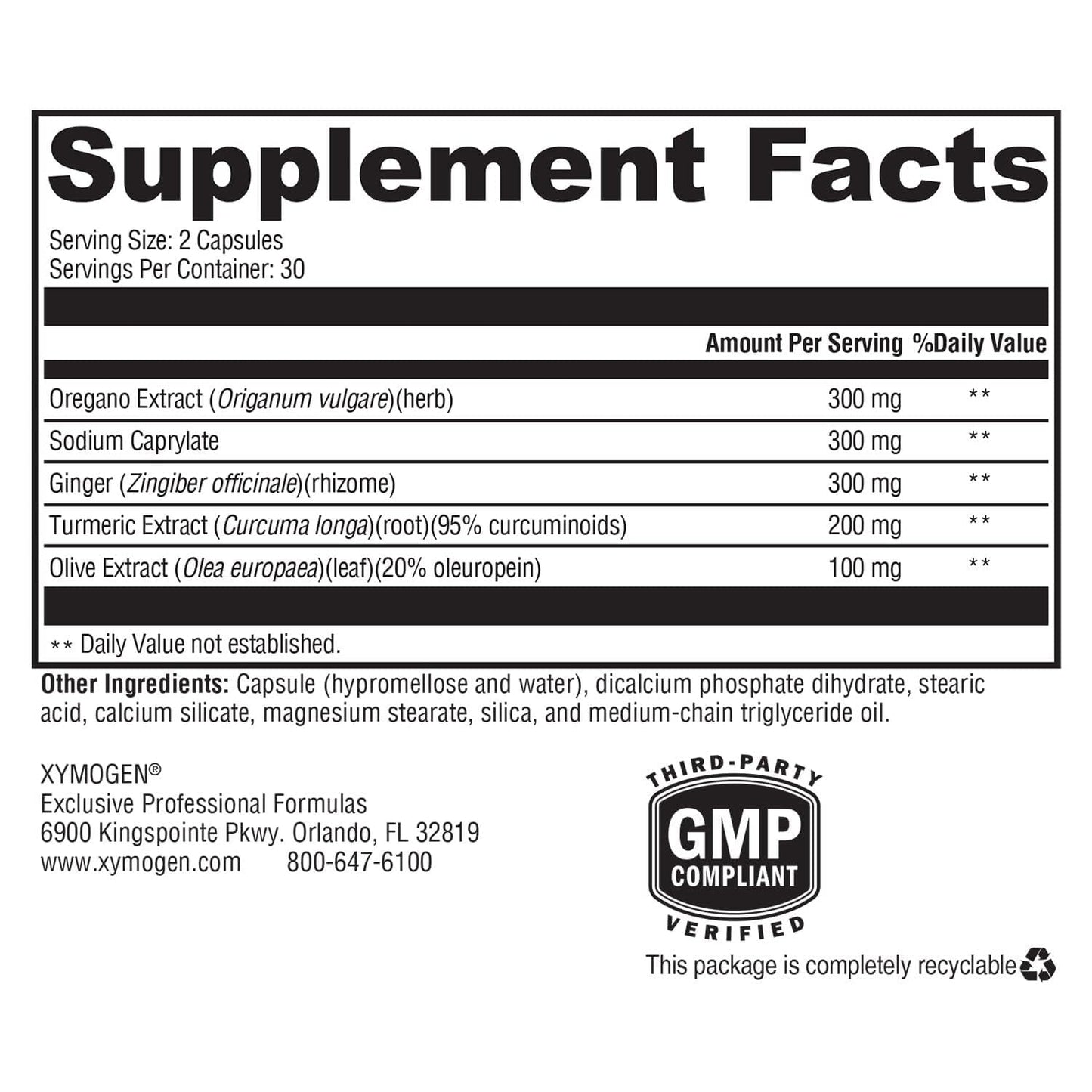 XYMOGEN Candicidal - Herbal GI & Microbial Balance Support - Oregano, Olive Leaf & Caprylate, 60 Capsules
