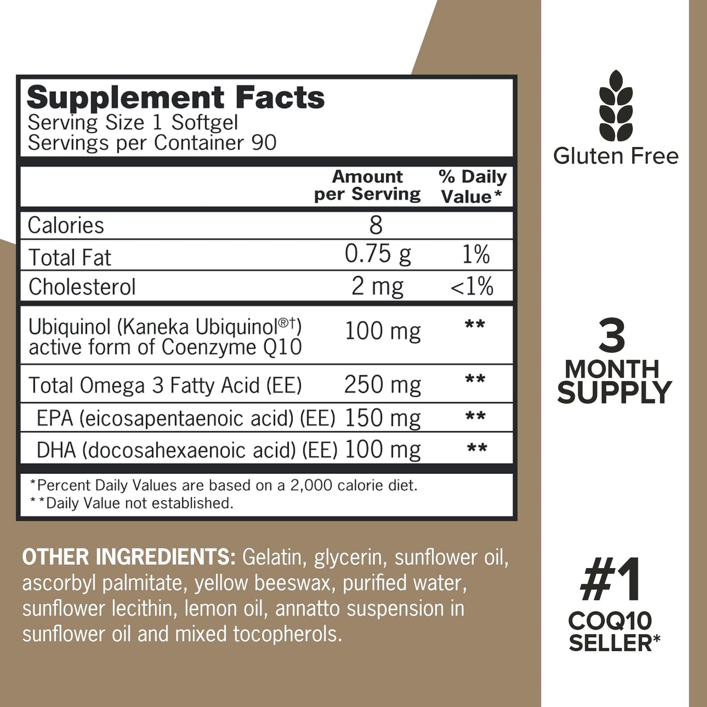 Qunol Ubiquinol CoQ10 100mg with Omega-3 Fish Oil 250mg Softgels, 90 Count