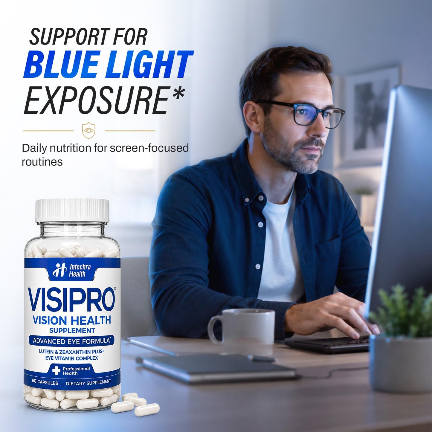 VISIPRO Eye Health Vitamins Daily Vision Support - Lutein & Zeaxanthin Capsule, 60 Capsules