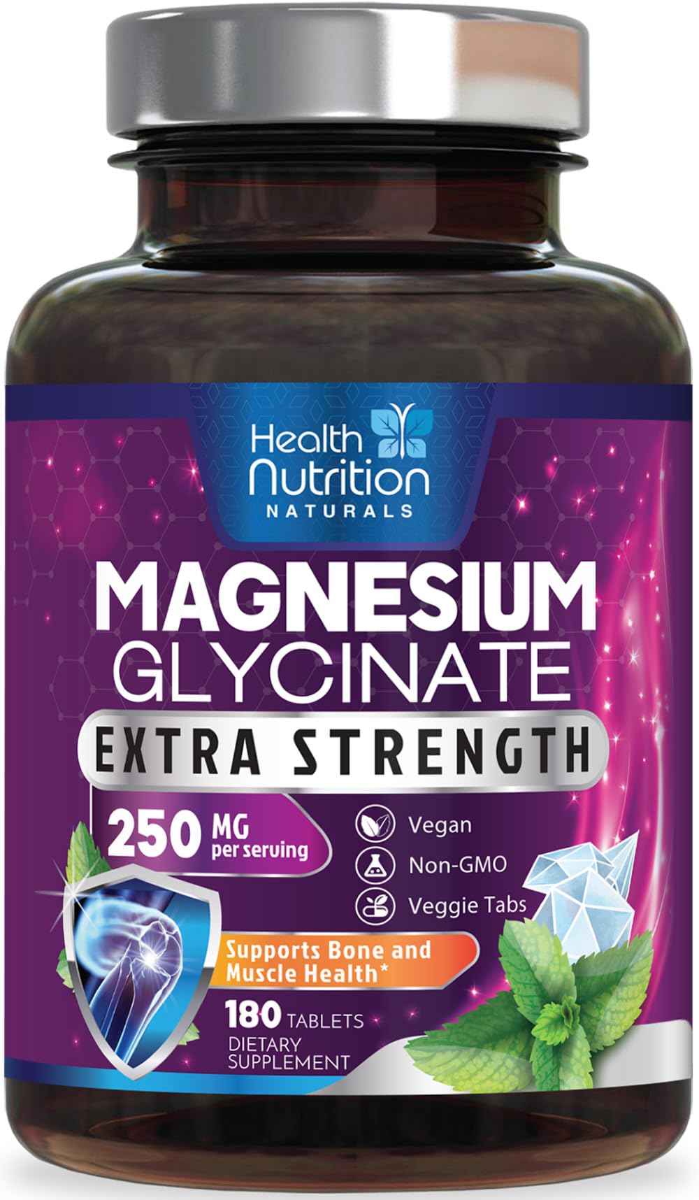 Health Nutrition Naturals Magnesium Glycinate 250mg, 180 Tablets