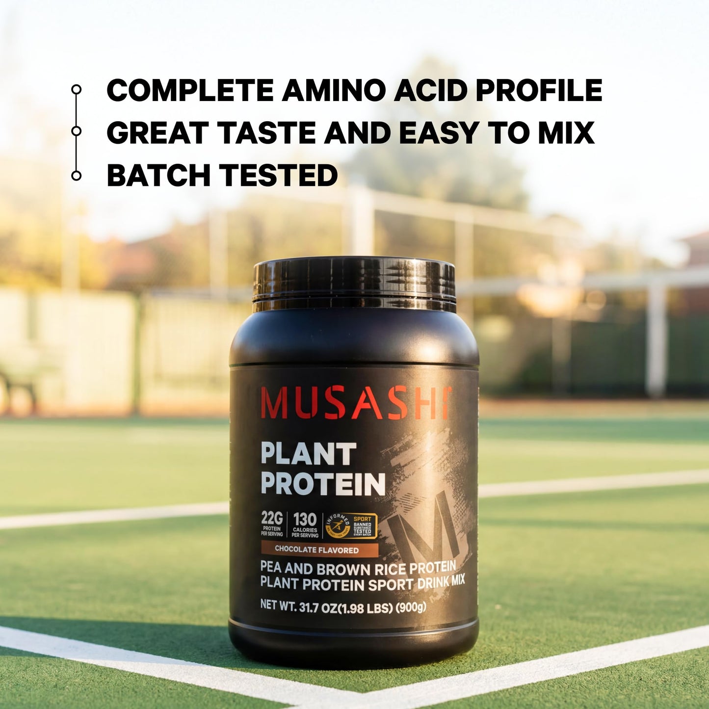 Musashi Plant Protein Powder, Chocolate, 1.98 lb (900 g), 31.75 Servings
