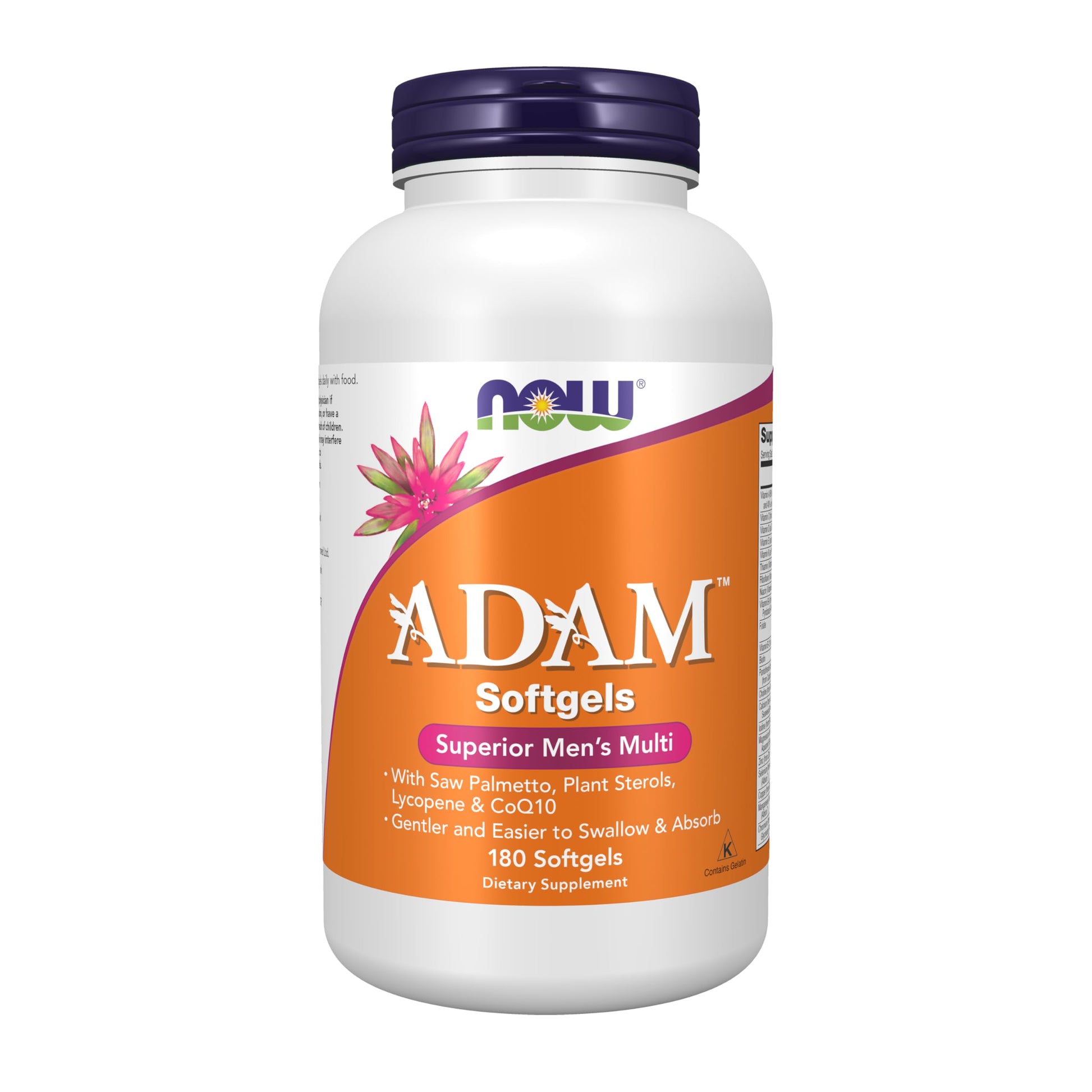 NOW Foods ADAM Men's Multivitamin with Saw Palmetto, Plant Sterols, Lycopene & CoQ10 Softgels 180