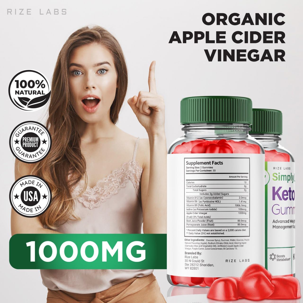 rize labs SimplyLean Keto + ACV Gummies for Advanced Weight Loss 120 Gummies