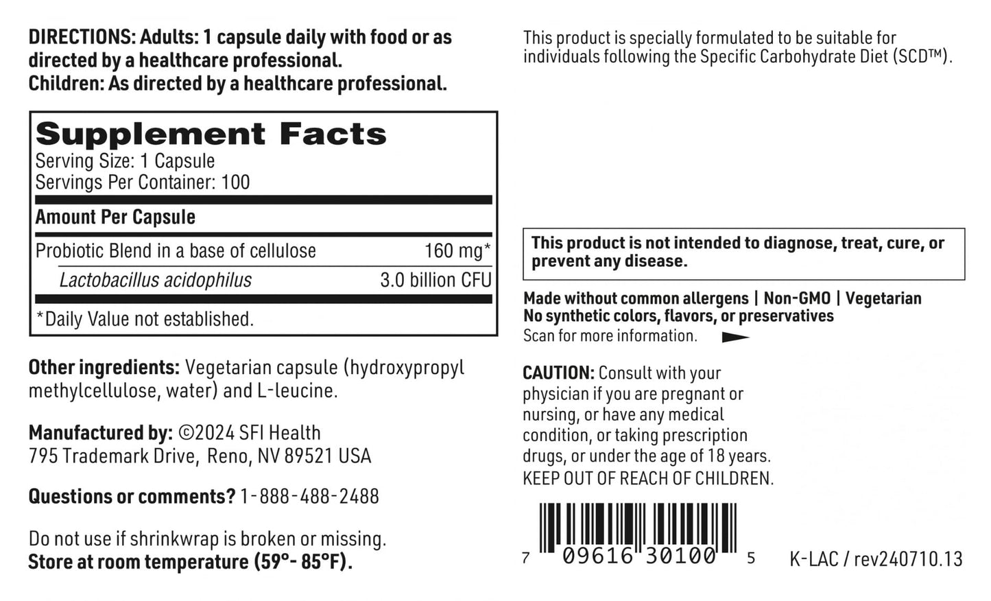 SFI Health L. Acidophilus Capsule, 100 Capsules