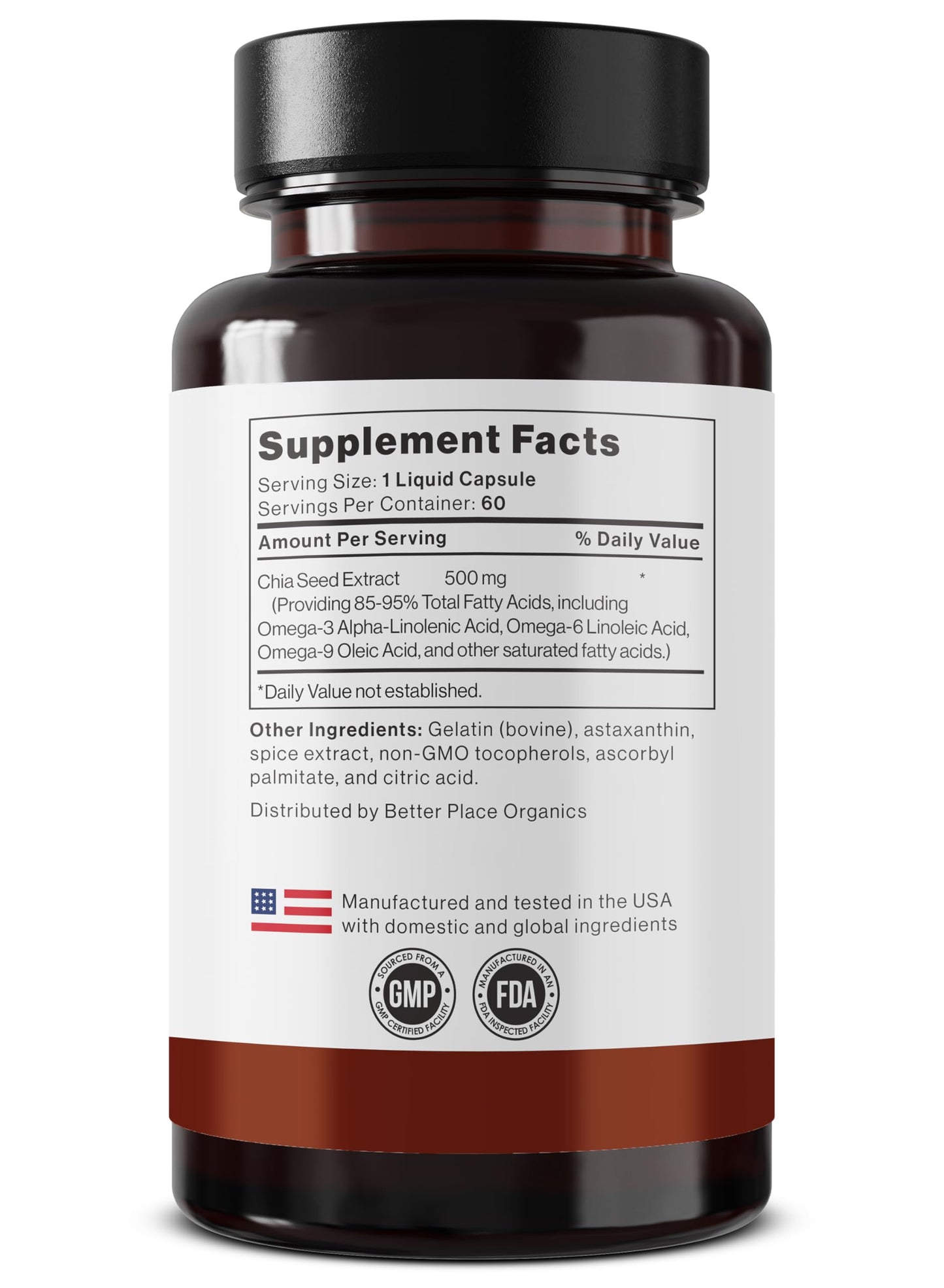 Better Place Organics Chia Seed Oil 500mg Capsules, 60 Count