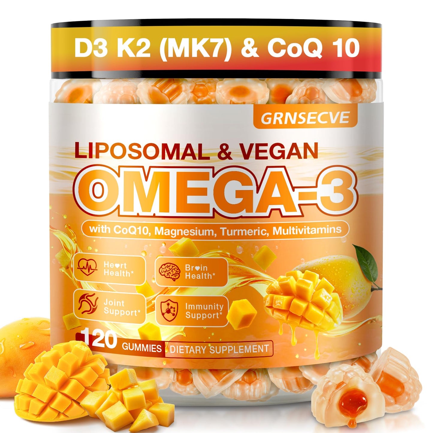 GRNSECVE Vegan Omega 3 Gummies 1000mg 120 Count