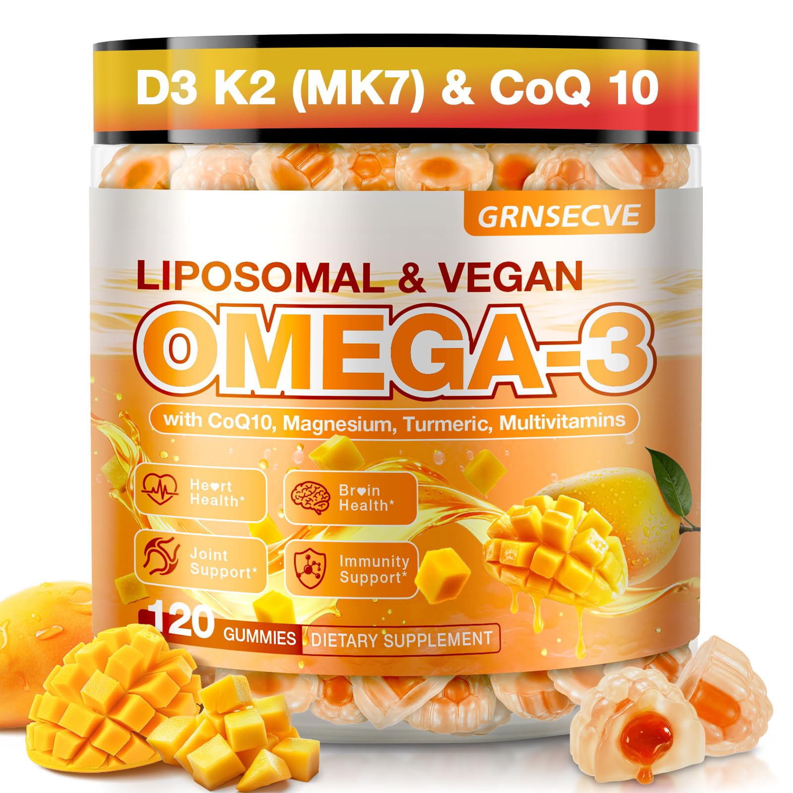 GRNSECVE Vegan Omega 3 Gummies 1000mg Gummy 120 Count