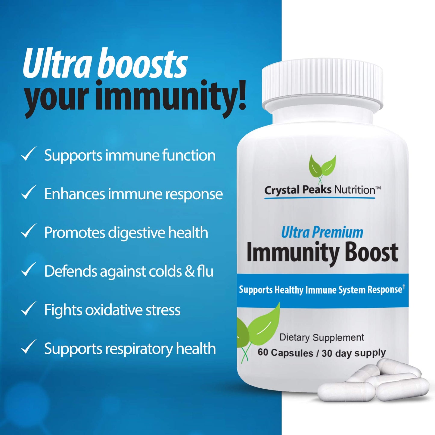 Crystal Peaks Nutrition Immune Support Capsules with Elderberry, Vitamin C, Echinacea, Garlic, Zinc, Turmeric - 60 Capsules