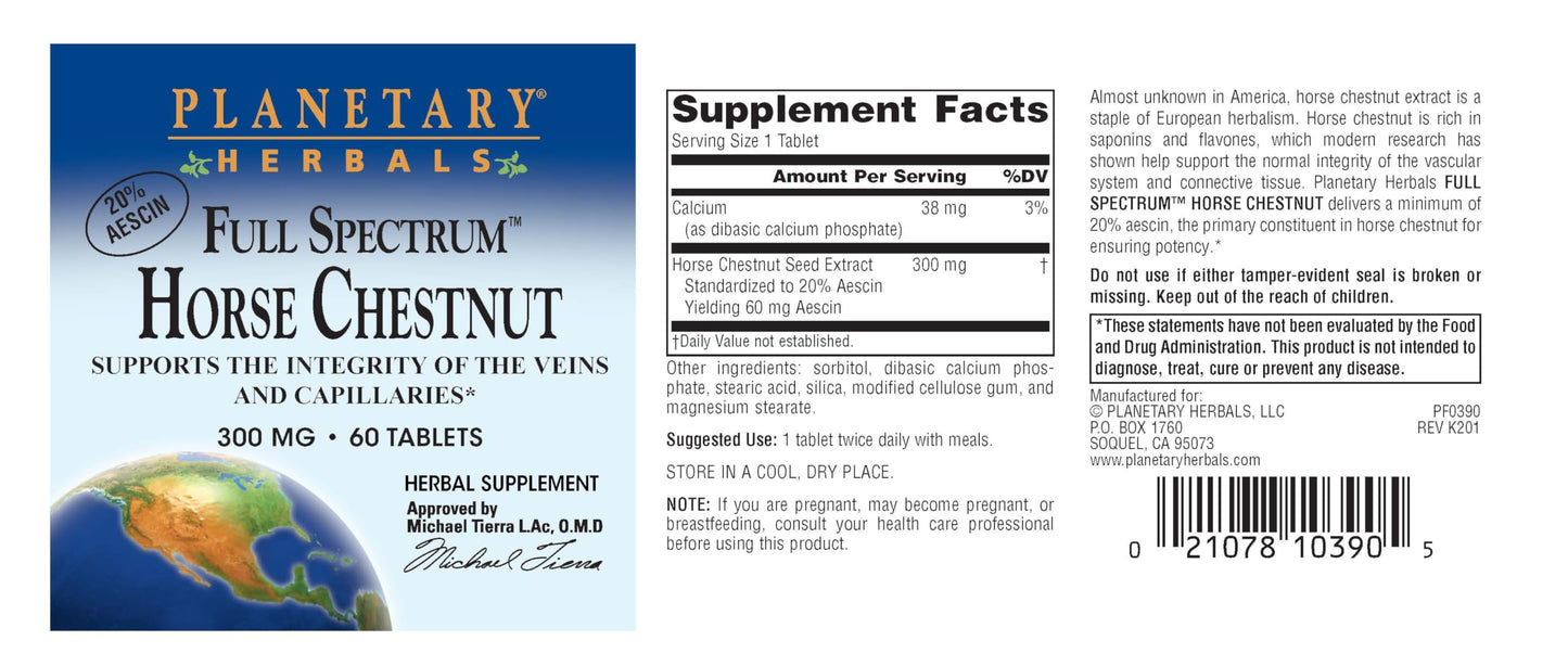 Planetary Herbals Full Spectrum Horse Chestnut 500 mg Tablet, 60 Tablets