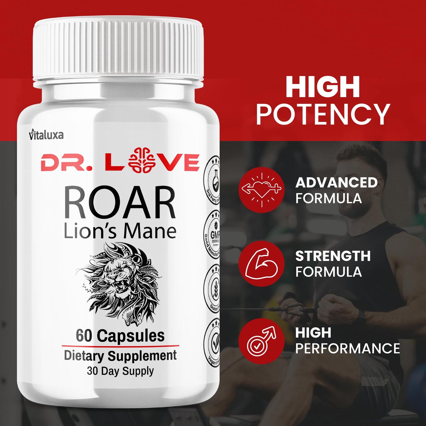 Vitaluxa Dr. Love Roar Lions Mane Supplement Capsules 180 Capsules