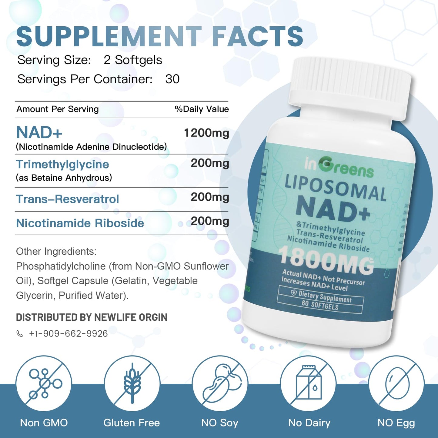 inGreens Liposomal NAD+ Supplement 1800 mg Softgel 60 Count