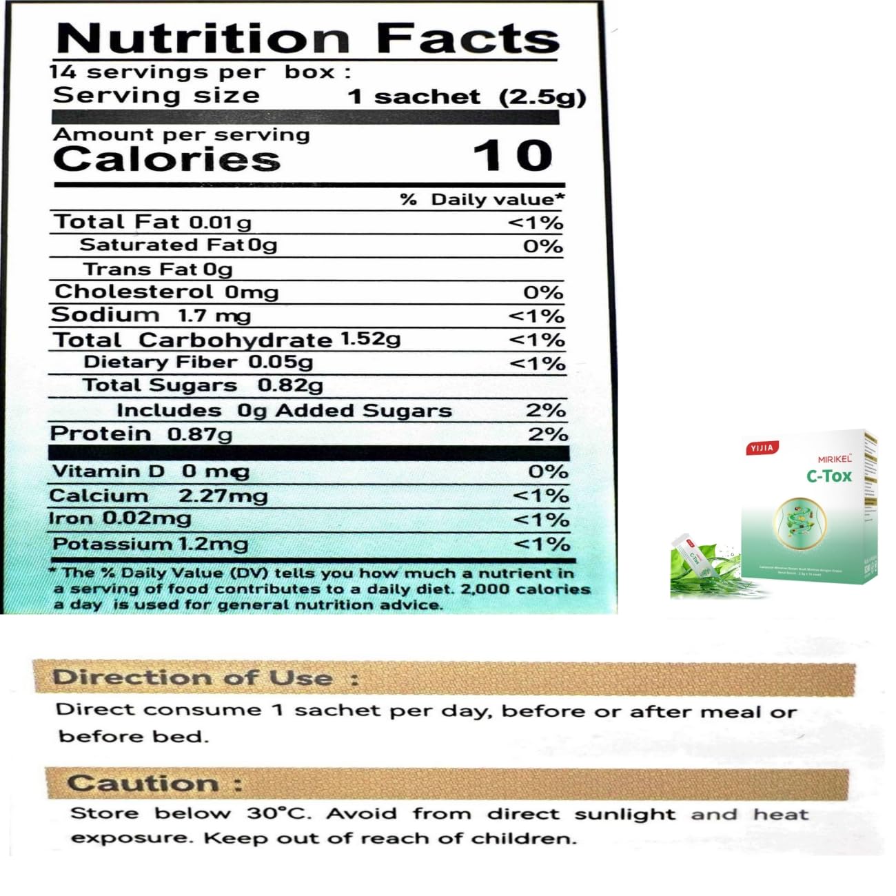 Usoway C-tox Best for Colon Cleanse, Detox for Optimal Intestinal Transit, 6-Strain Probiotics + Tropical Fruit Enzymes, Powder, 16