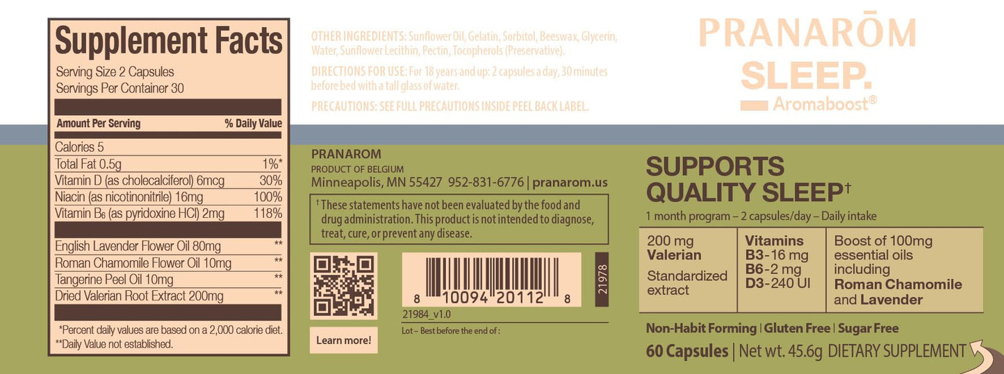 Pranarom Aromaboost Sleep Herbal Supplement Capsule 60 Count