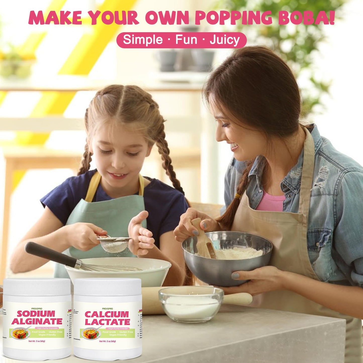 provspro DIY Popping Boba Kit – Make Juice Pearls at Home Sodium Alginate & Calcium Lactate Set Powder 1 Kit