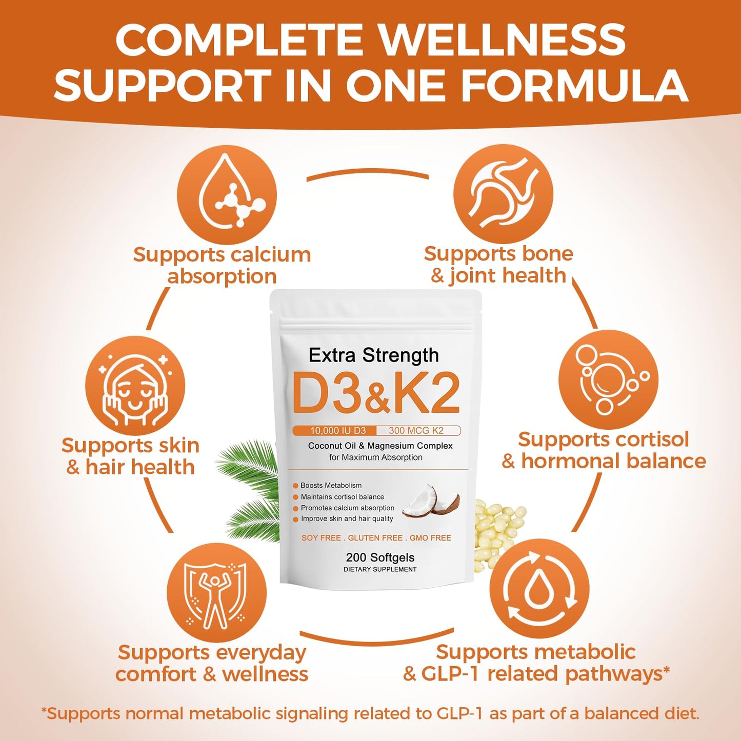 Hlonns D3 K2 Vitamin 10000 IU Softgels 200 Count
