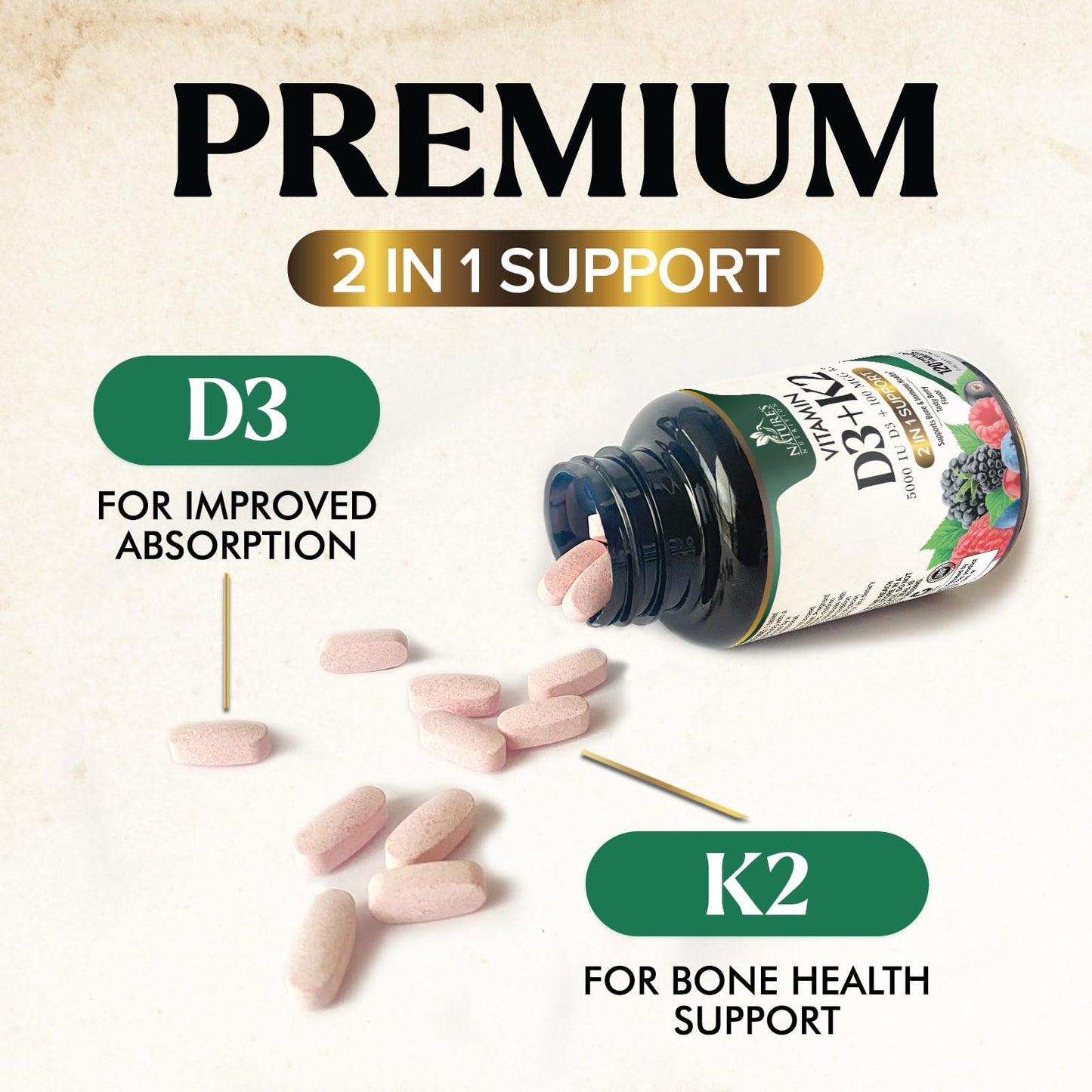 Nature's Nutrition Vitamin D3 K2 Supplement Tablet 120 Tablets