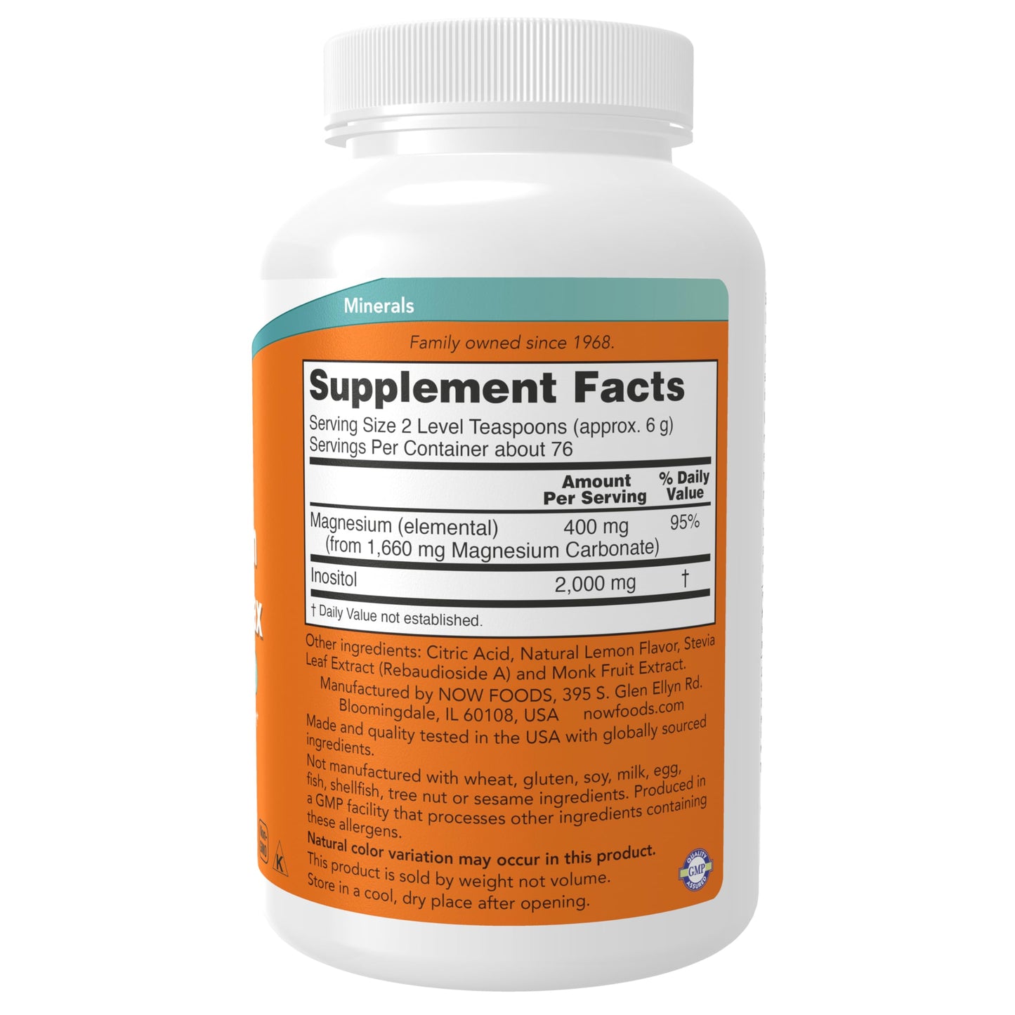 NOW Foods Magnesium Inositol Relax Powder, Fizzy Lemonade Flavor, 16 oz